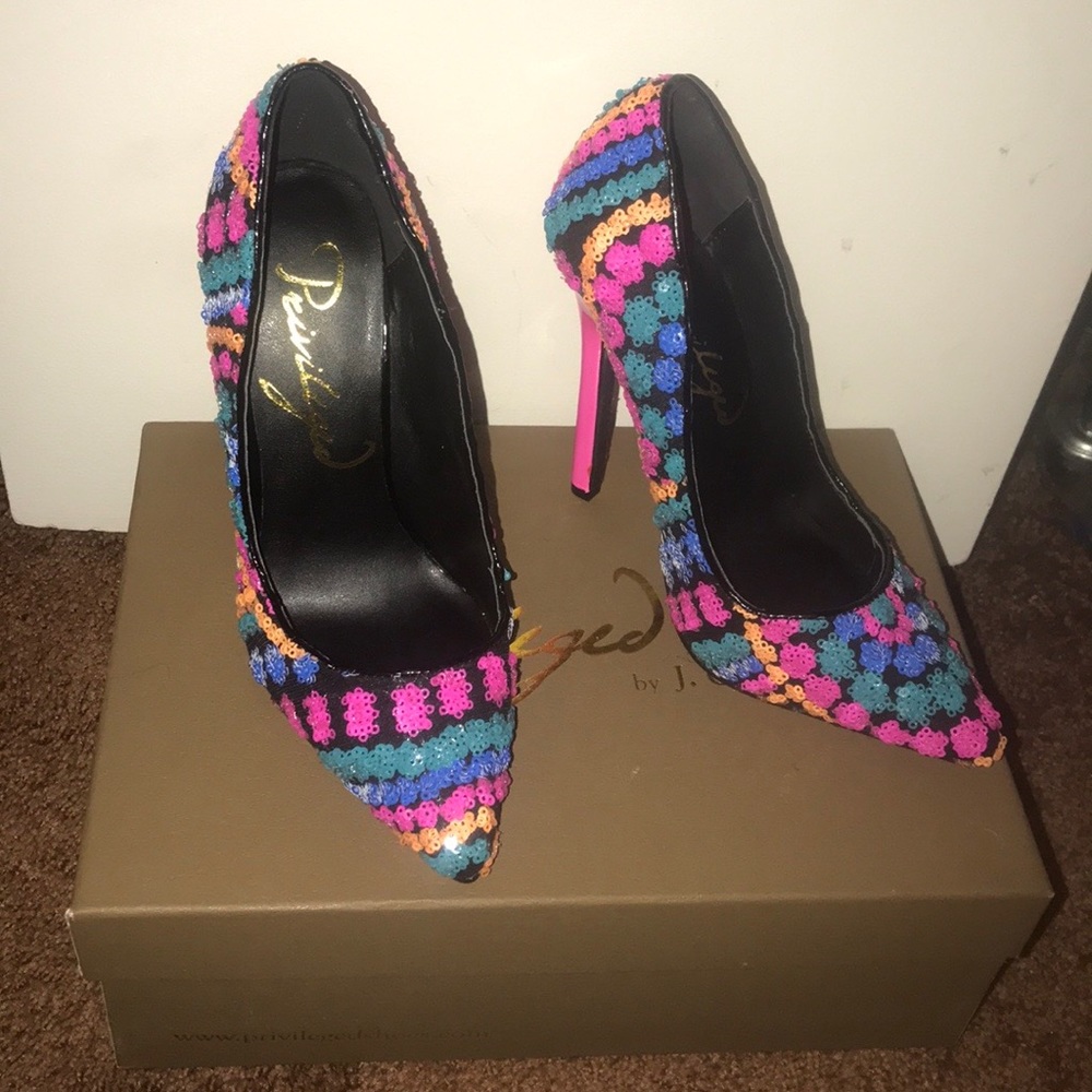 PRIVILEGED multi-neon pink pumps